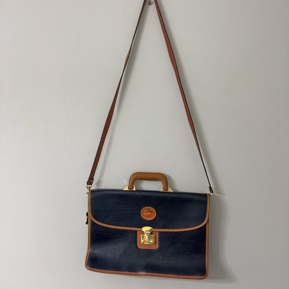 Dooney & Bourke Vintage All Weather Leather Black & Tan Briefcase Messenger Bag - Picture 1 of 10